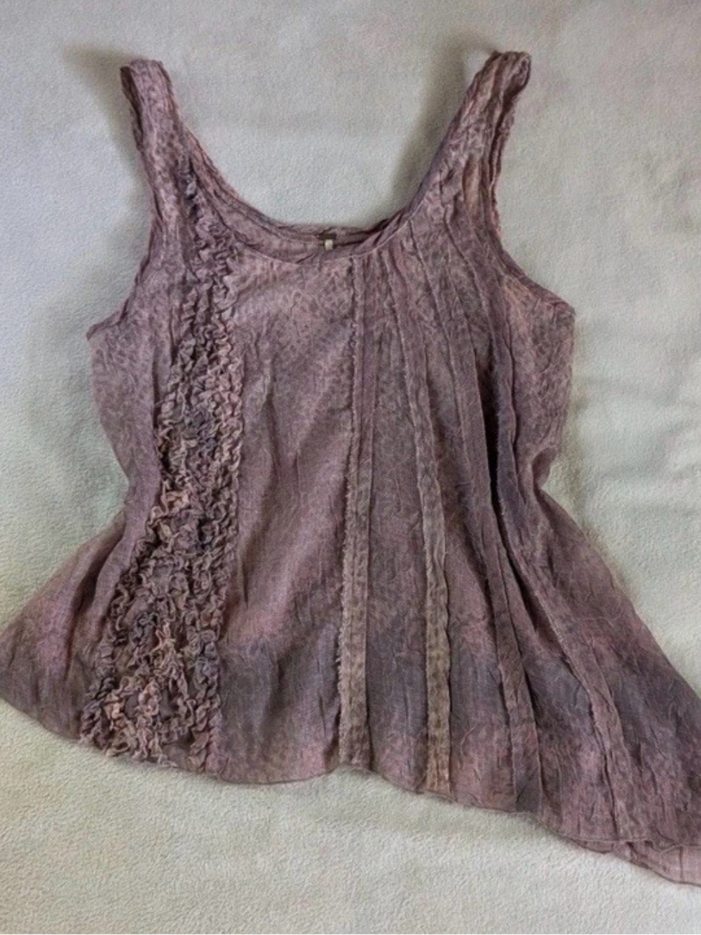 Free People Mauve Ruffle & Pleated Sleeveless Tank